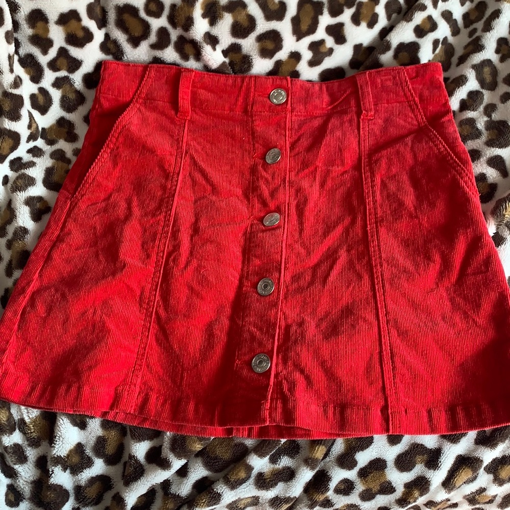 bright red mini skirt